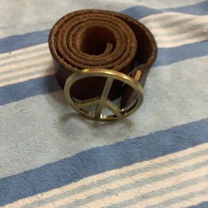 Peace Sign Brown Leather Belt